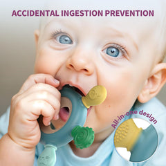 Akolik sensory textures teether provides varied bumps for chewing exploration.