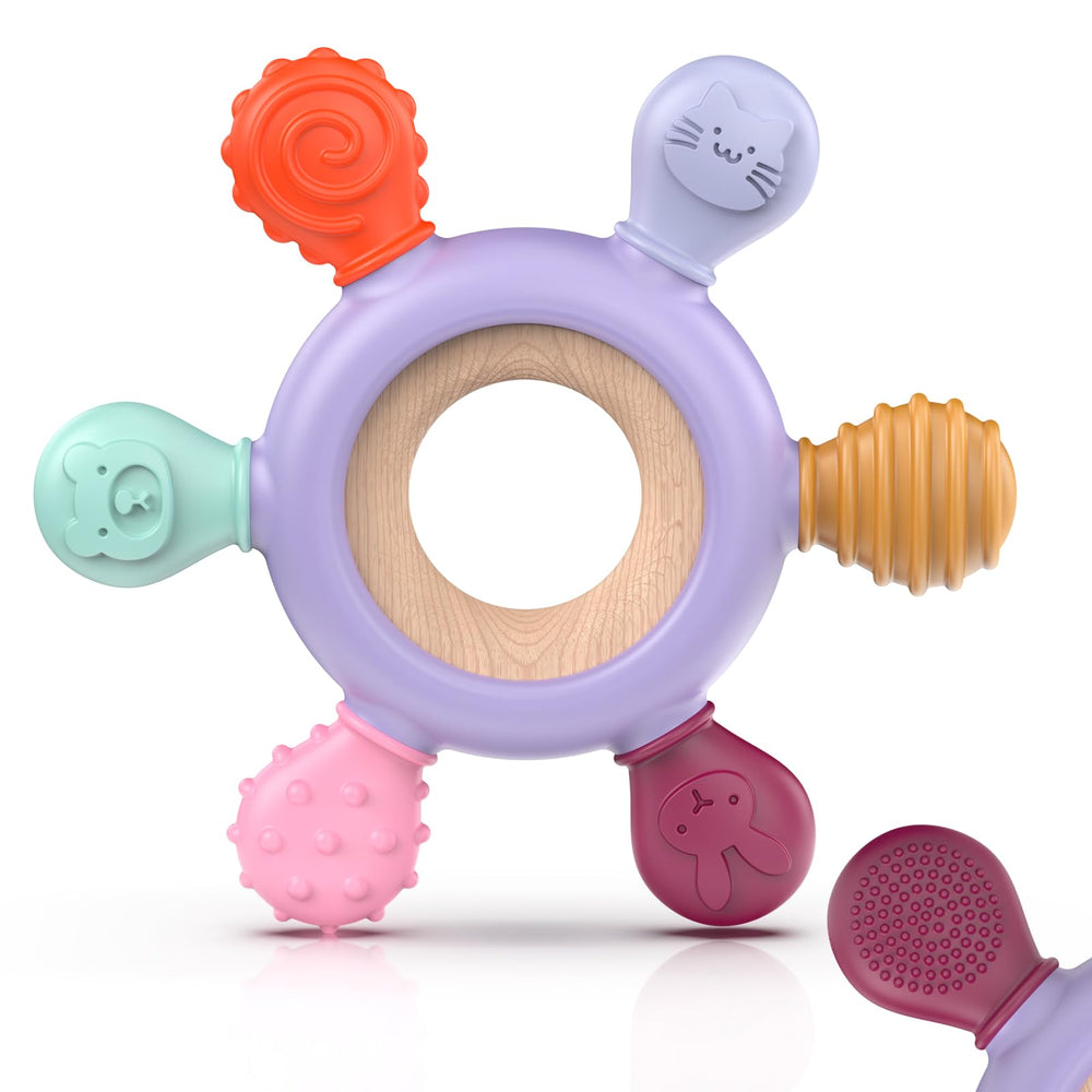 Akolik teething toy purple ring grip enhances easy grasp for little hands.