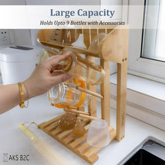 AKS B2C rack with compartments keeps bottles and nipples organized