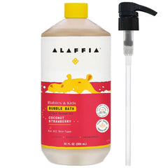 Alaffia bubble bath bottle with pump, gentle bathtime cleansing.