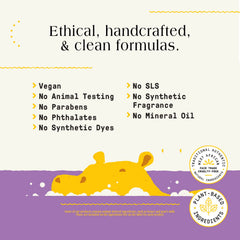 Natural lemon balm and lavender fragrance in Alaffia bubble bath for a soothing scent.