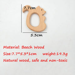Alenybeby cartoon wood teether two-piece set with smooth natural wood
