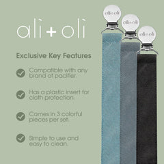 Ali+Oli Sky clip attached to clothing demonstrates universal compatibility