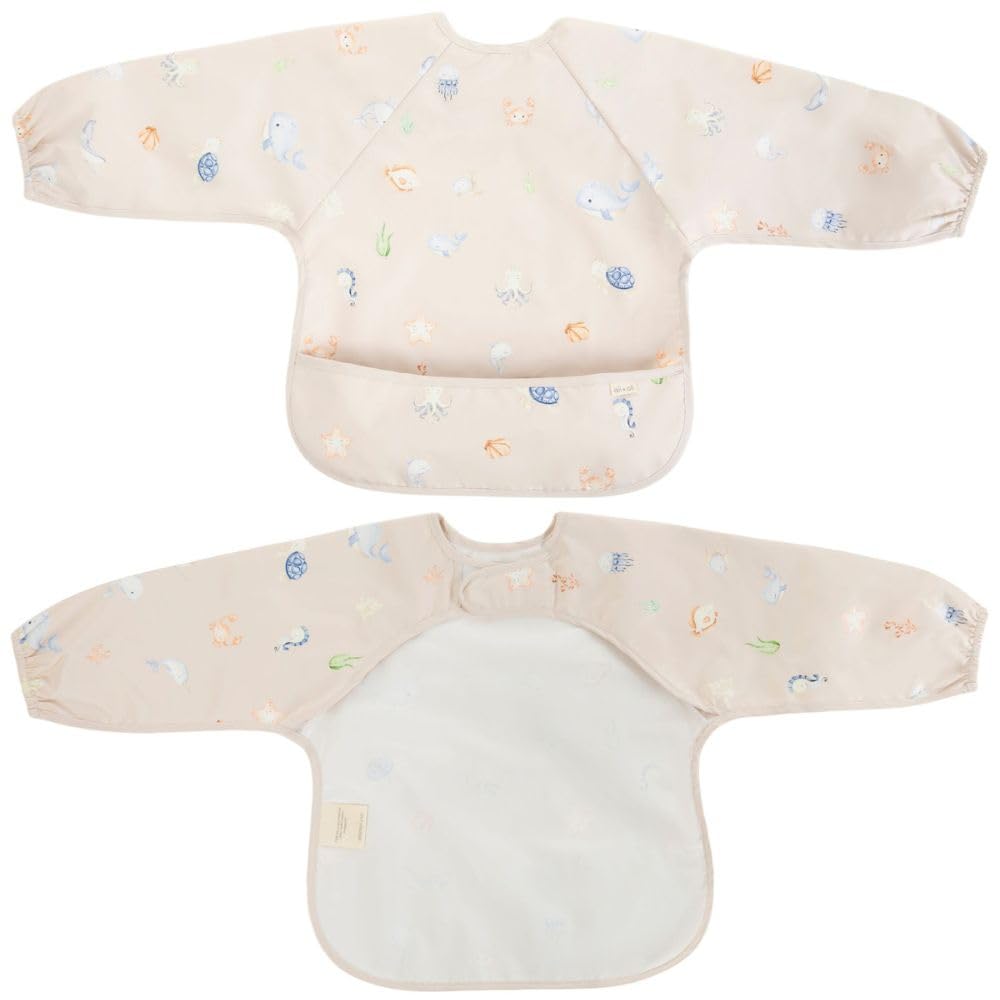 Ali+Oli undersea pattern smock bib closeup for mess-free meals