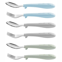 Ali+Oli toddler utensils set with stainless steel heads designed for durable self-feeding