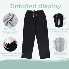 ALIALAVESTA catheter trousers with double zip pockets for easy urine bag access.