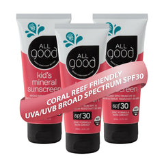 All Good Baby & Kids Sunscreen Lotion bottle shows reef-friendly SPF 30 protection for outdoor play