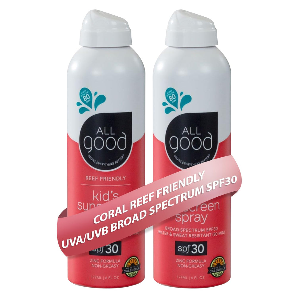 All Good Baby & Kids Sunscreen Spray bottle front view showing SPF 30 protection for outdoor play