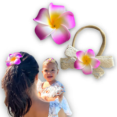 All Things Lani plumeria headband in dawn pink for coordinated mom and baby outfits