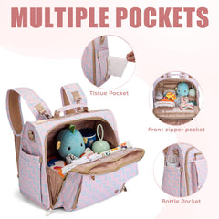 ALLCAMP Diaper Backpack bottle pockets and insulated compartments for feeds on the go.