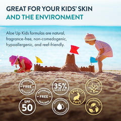 Close-up of dry finish after applying Aloe Up Kids sunscreen lotion.