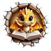 Alpacastore 3D baby dragon reading book wall decal inspires young readers