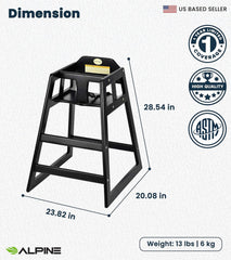 Alpine high chair shown stacked to illustrate space-saving design.