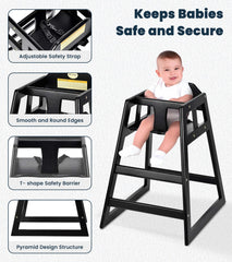 Alpine wooden high chair featuring a sleek black finish for modern dining spaces.