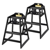 Alpine wooden high chair with safety harness keeps toddlers secure during meals.