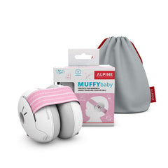 Alpine Muffy Baby Ear Protection in pink shields little ears at loud events.