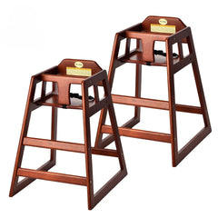 Alpine wooden high chair harness close-up showing secure seating for babies.