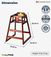 Alpine wooden high chair stackable design saves dining space in busy venues.