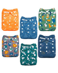 ALVABABY 6-pack cloth diapers with stylish pattern for reusable daily protection.