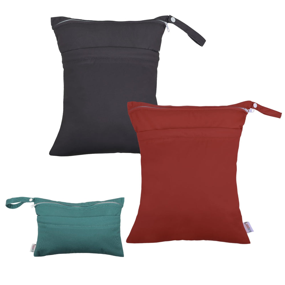 ALVABABY wet-dry bag with dual zippers keeps wet and dry items separate on the go.