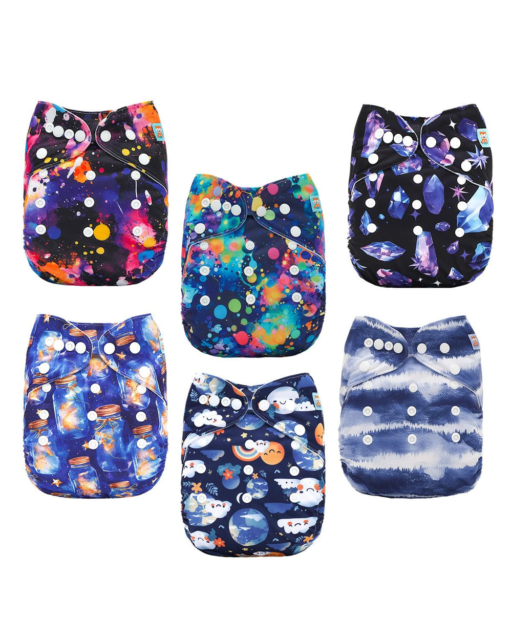ALVABABY 6-pack cloth diapers—stylish, reusable protection for everyday use.