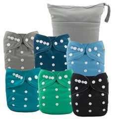 ALVABABY 6-pack cloth diaper covers front view with adjustable snaps for a snug fit.