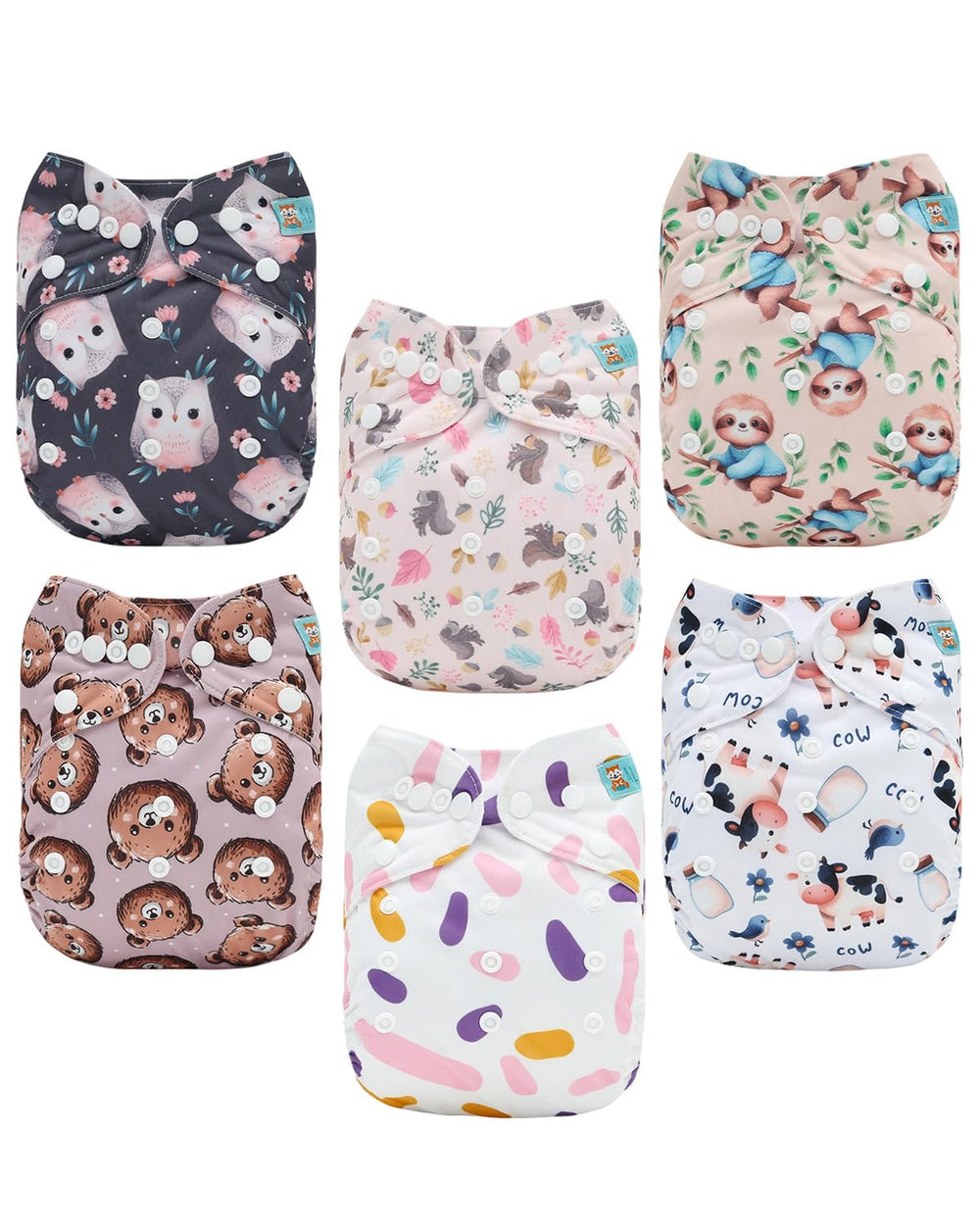 ALVABABY baby cloth diaper six-pack front view for reusable care