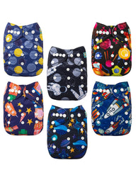 ALVABABY six-pack cloth diaper set shows six diapers and twelve inserts for reuse
