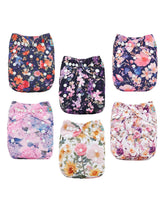 ALVABABY 6-pack cloth diapers with adjustable snaps for growing babies.