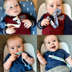 ALVABABY pacifier clips rainbow design attach to clothing to prevent drops.