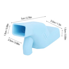 Alvinlite blue extender attached to faucet shows wide outlet for reach