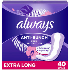 Always Anti-Bunch Xtra Protection daily liners outer-pack for all-day freshness
