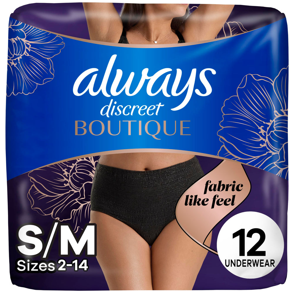 Always Discreet Boutique black underwear with soft fabric for all-day comfort