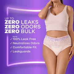 Always Discreet underwear back view showing full coverage under clothing.