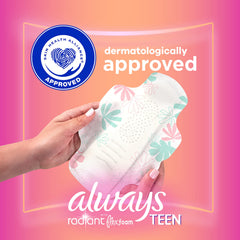 Always Radiant Teen pad showing compact core for comfort.