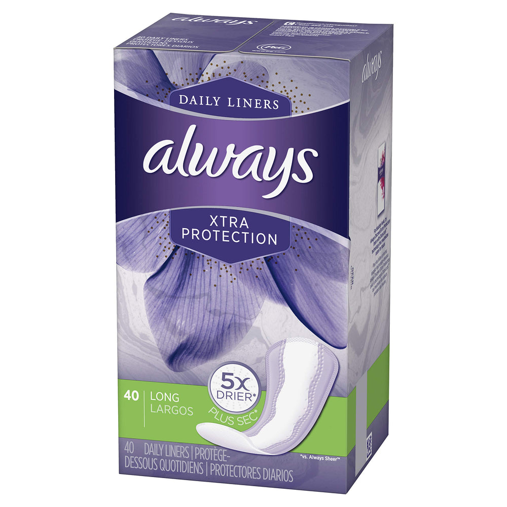 Always Xtra Protection Daily Liners Long box for daily wear and freshness.