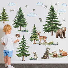 AM AMAONM forest wall stickers deer among trees adds gentle nature charm