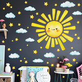 AM AMAONM cartoon sun panel with stars and clouds brightens kids' room.