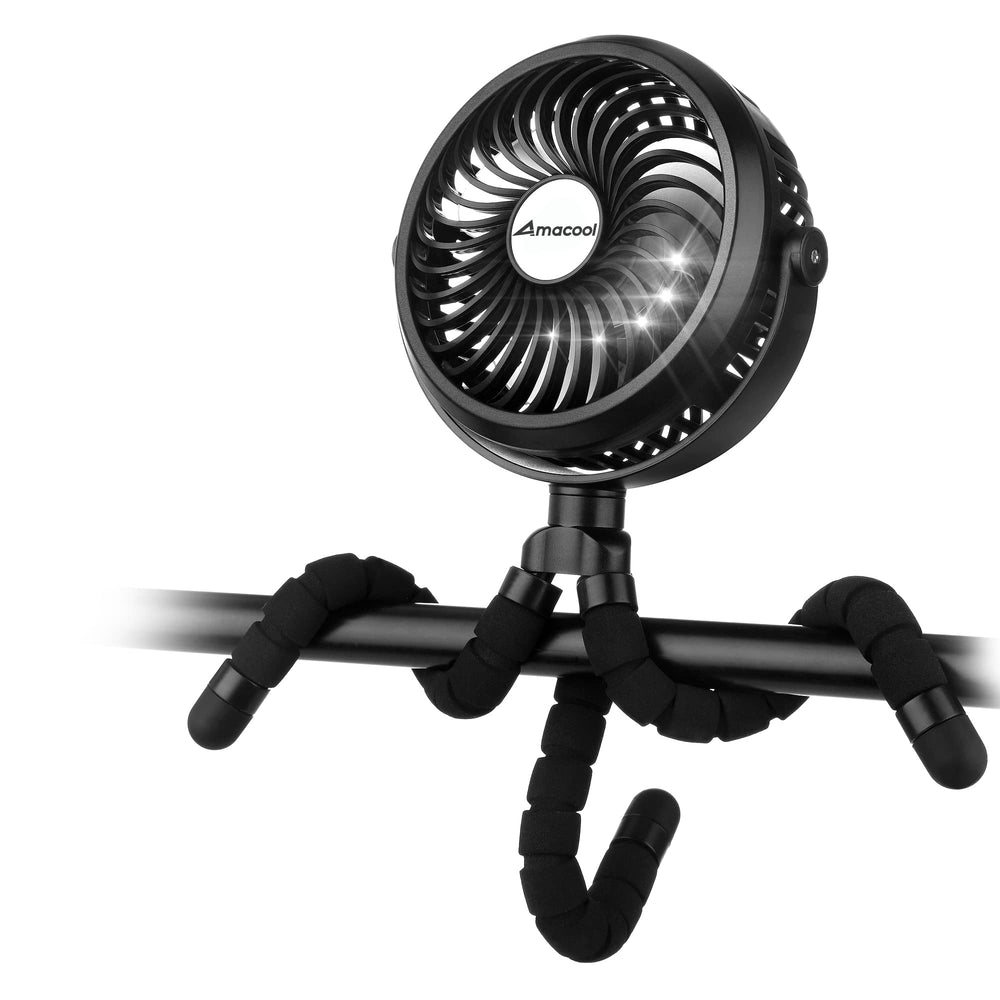 AMACOOL stroller fan clipped on a stroller for a cool, comfortable ride.