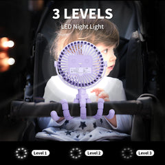 AMACOOL fan with flexible tripod legs clips securely to strollers or cribs