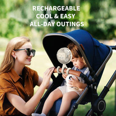 AMACOOL clip-on stroller fan with 360-degree adjustability for precise airflow