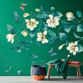 AM AMAONM removable 3D blue flower vine wall sticker for living rooms with no residue.