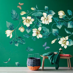 AM AMAONM removable 3D blue flower vine wall sticker for living rooms with no residue.