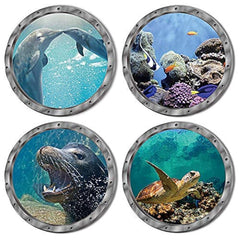 AM AMAONM sea scene wall decal with turtles and dolphins for kids’ rooms.