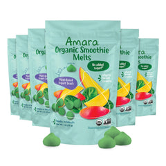 Amara Smoothie Melts packaging featuring Mighty Sweet Greens for toddlers.