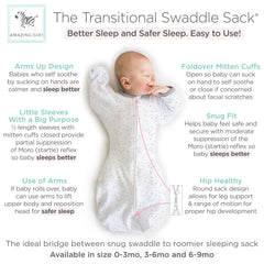 Amazing Baby Transitional Swaddle Sack with mitten cuffs supports controlled startle reflex.