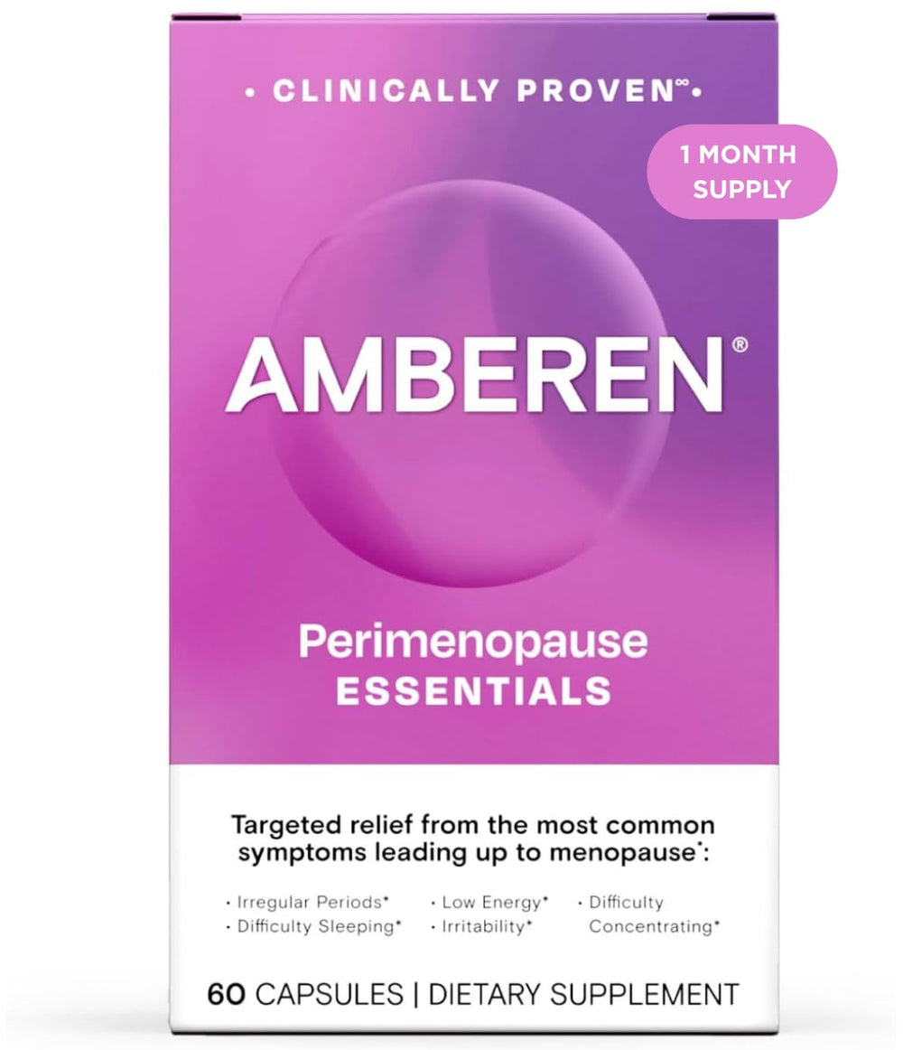 Amberen perimenopause bottle close-up highlighting label for hormonal balance support
