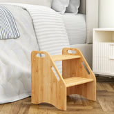AMBIRD wooden step stool top view highlights compact profile for easy bed access.