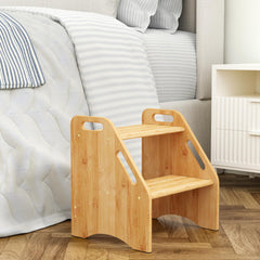 AMBIRD wooden step stool top view highlights compact profile for easy bed access.