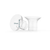 Ameda 19mm flange insert pair shown for improved fit inside standard flanges.